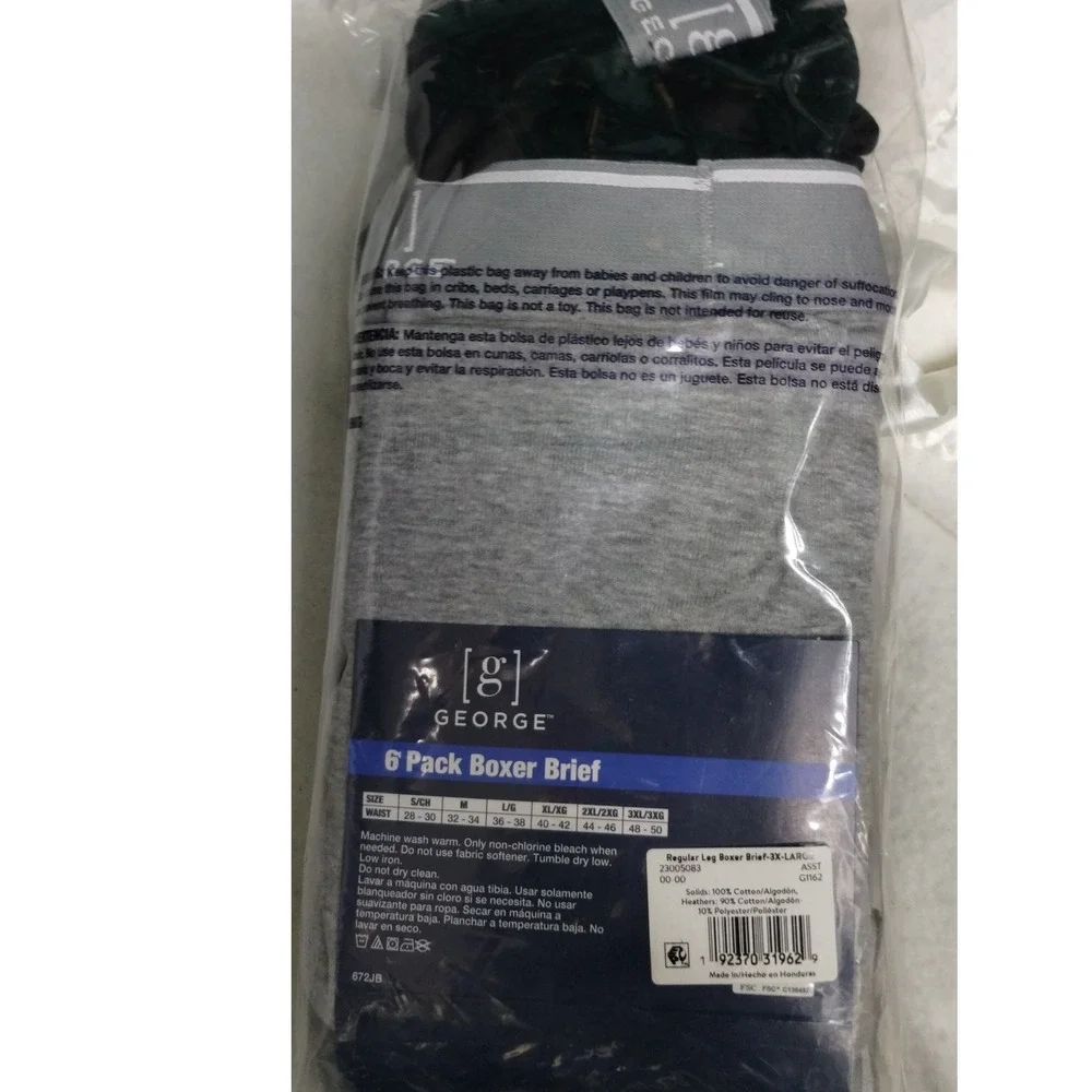 George 3XL‎ Mens 6 Pack Boxer Briefs Antimicrobial Moisture Wicking Underwear